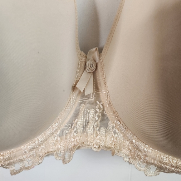 Fit Fully Yours Elise Moulded T-Shirt Underwire Bra Black Lace Beige Size 36DD - Picture 4 of 8